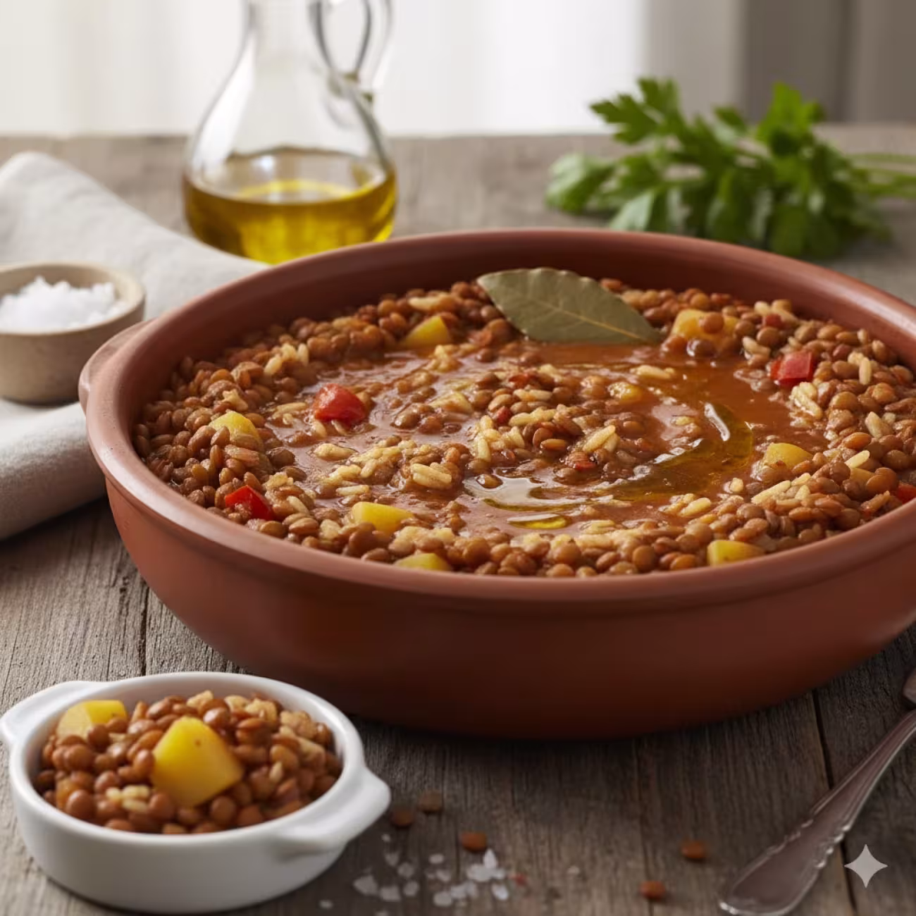 Lentejas guisadas con arroz