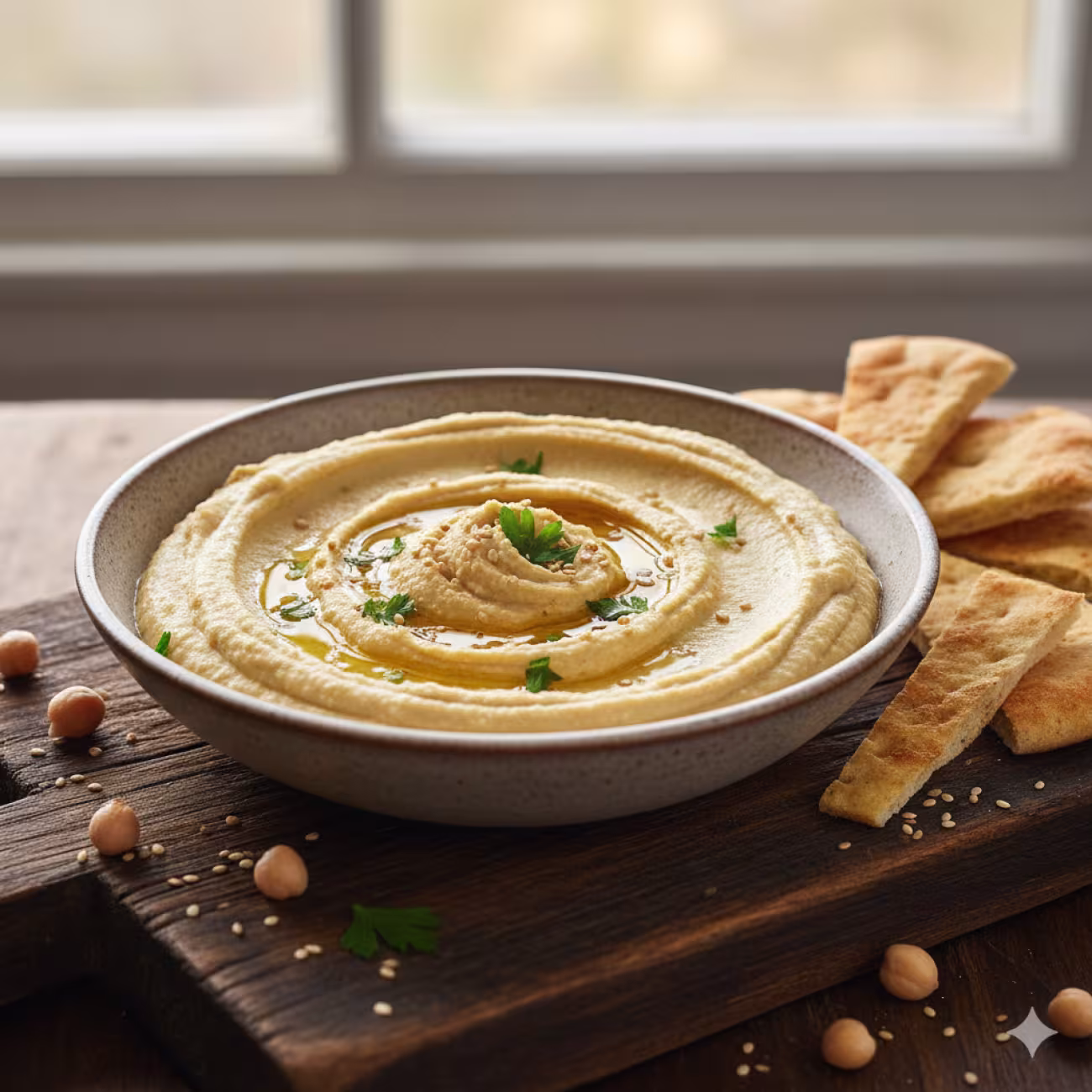Entrante de humus o paté de garbanzos
