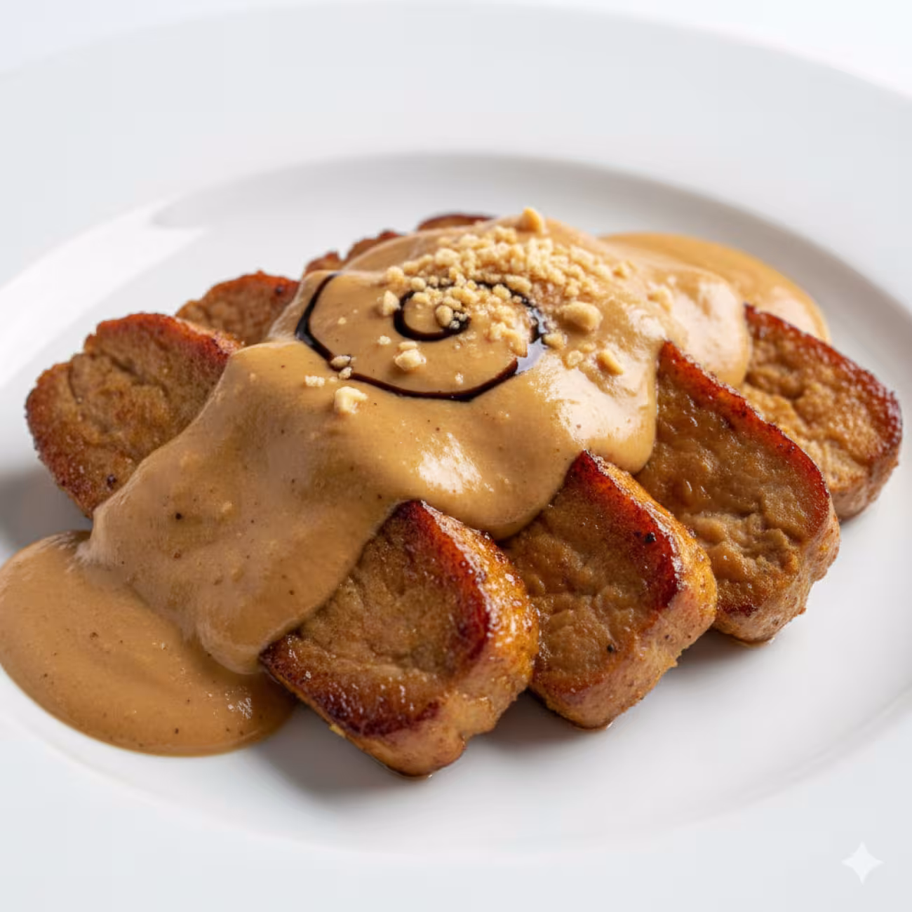 Seitán con salsa de cacahuetes