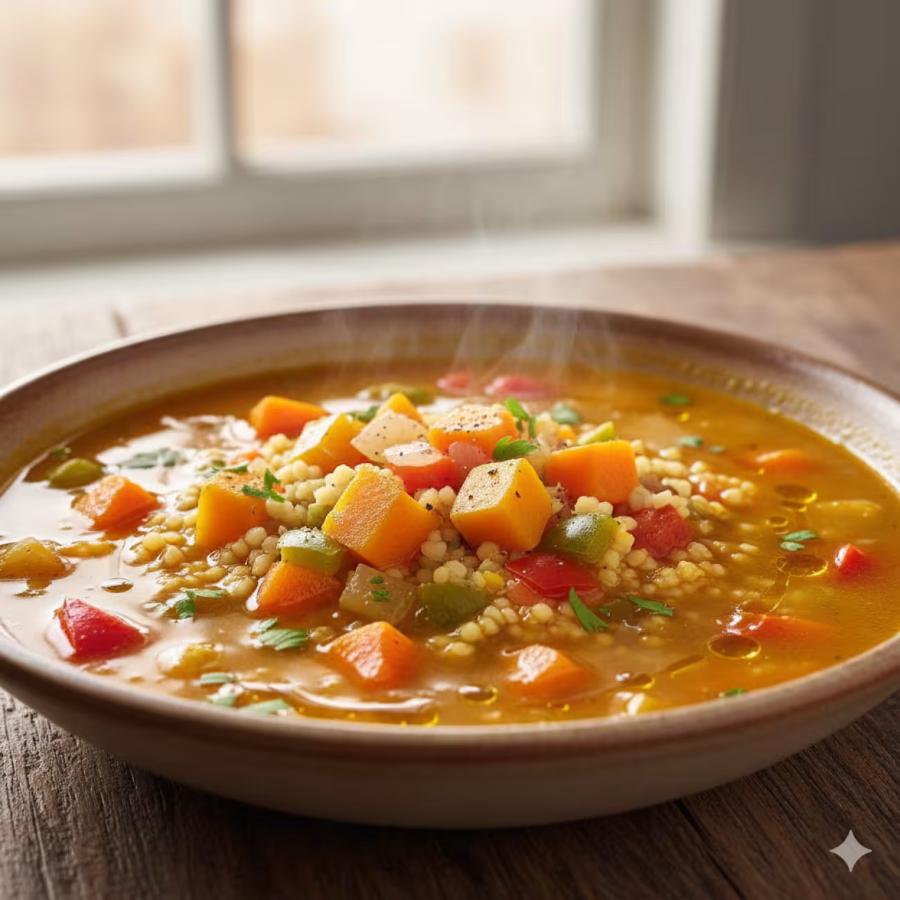 Sopa de cuscús con zanahoria y calabaza