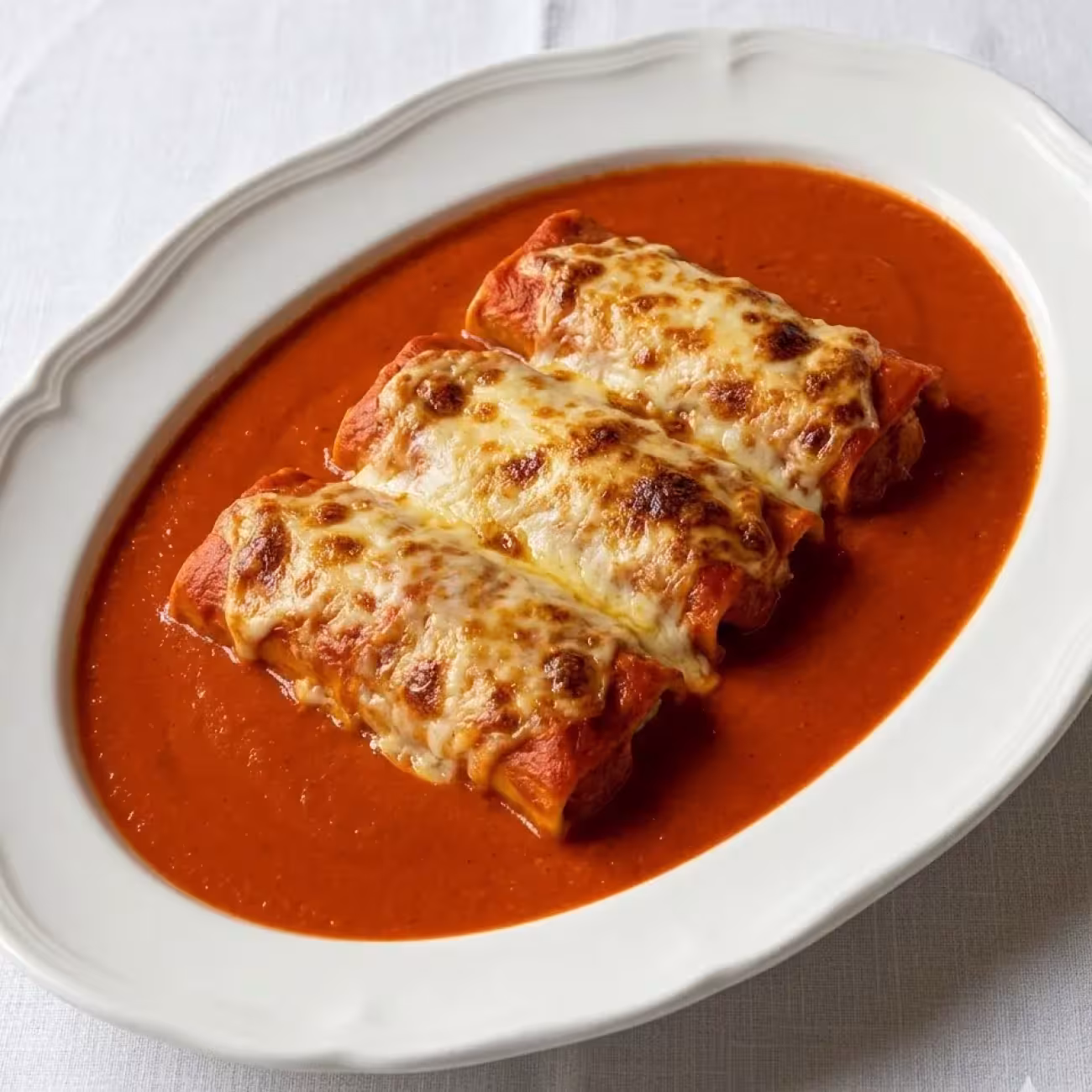 Canelones de merluza y gambas al pimiento del piquillo